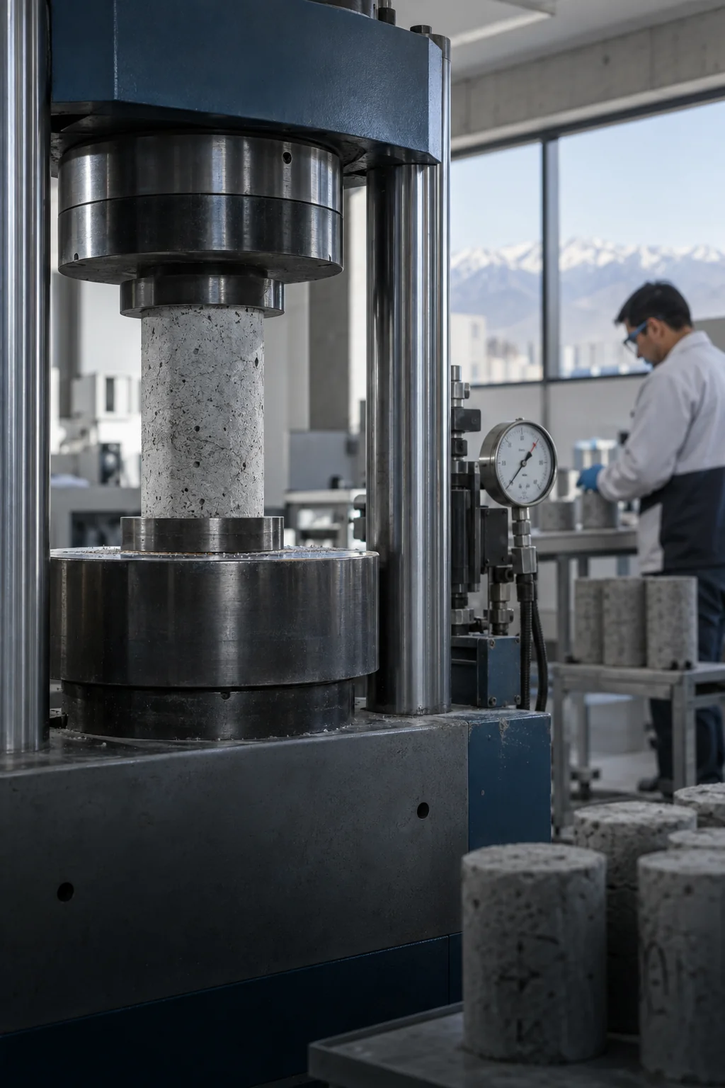Ensayo de compresión de hormigón en laboratorio de materiales